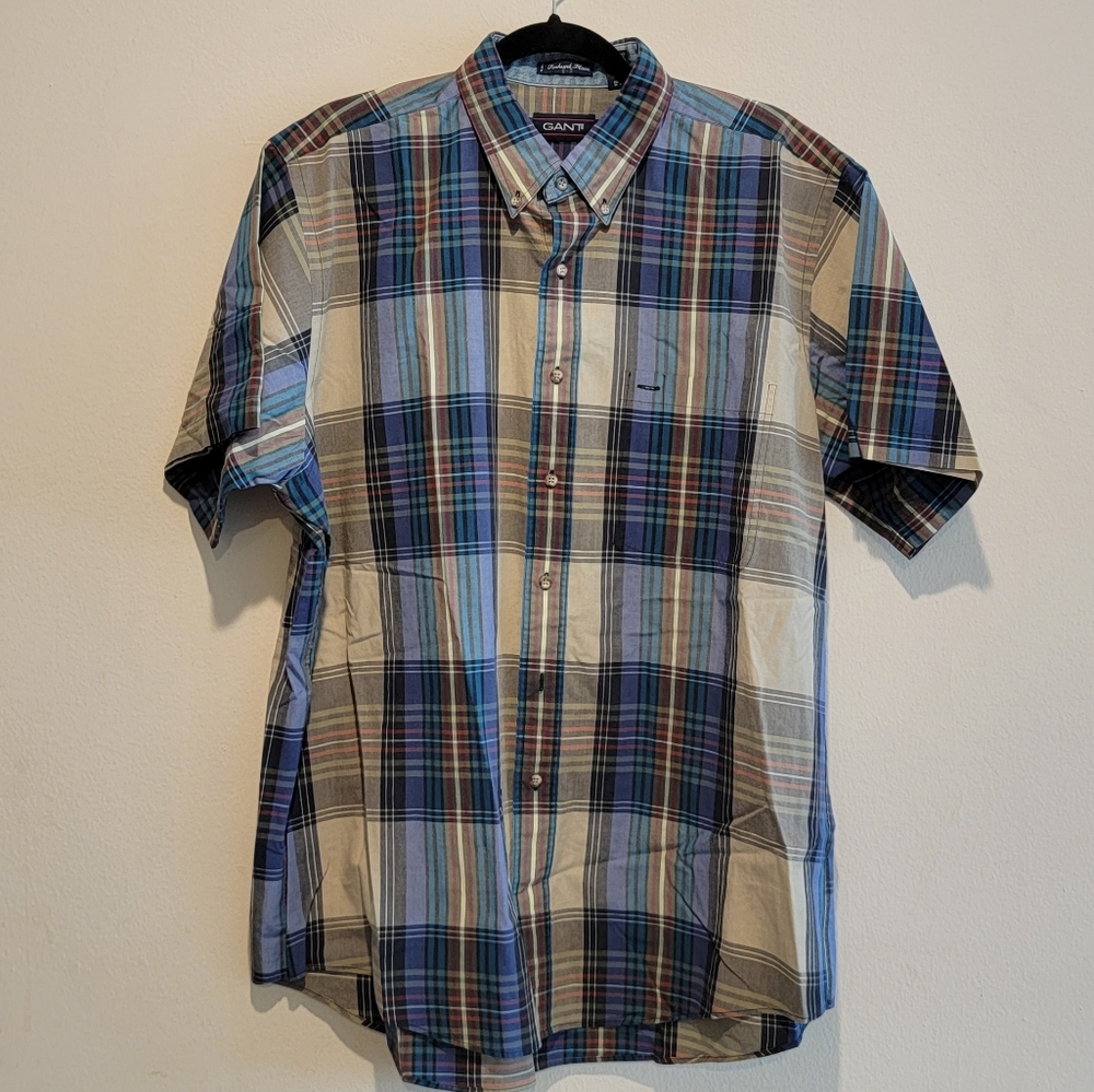Vintage 90s Gant Salty Dog Casual Shirt Size XL Pink Plaid Cotton Short Sleeve